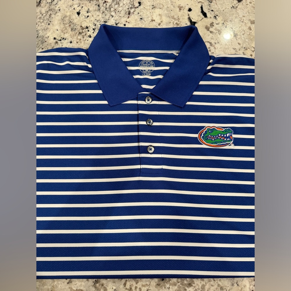 Florida Gators Blue & White Striped Short-Sleeve Polo XL